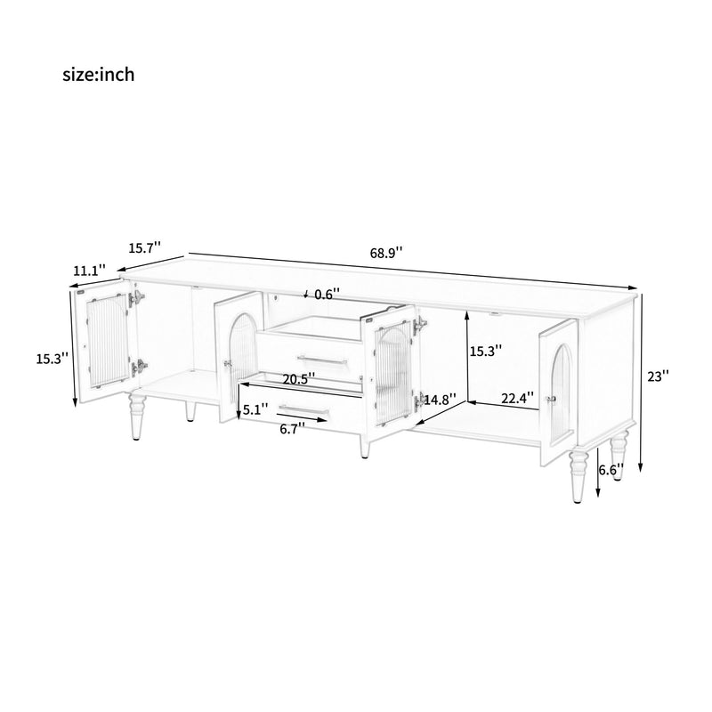 Retro TV Stand With Fluted Glass Doors