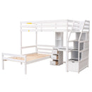 Loft Bed With Stand Alone Bed, Storage Staircase, Desk, Shelves, And Drawers
