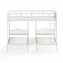 Full Over Twin & Twin Bunk Bed Metal Triple Bed With Nightstand and Guardrails. White, 96.9'' L x 76'' W x 69'' H