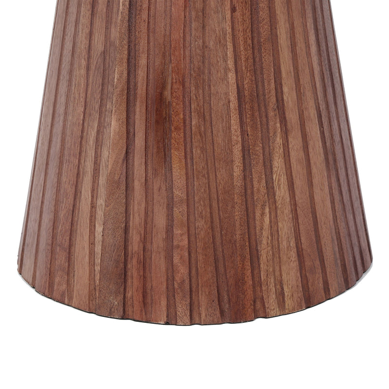 Modern Mango Wood Round Drum End Table, Solid Wood - Honey