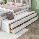 Full Bed with Bookcase Headboard, Under bed Storage Drawers and Bed End Storage Case,White