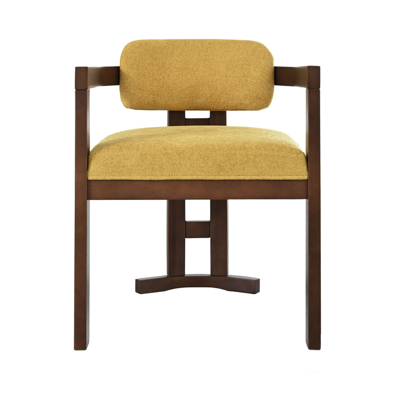 7 Piece Elegant Dining Set With Upholstered Wood Dining Chairs - Yellow / Walnut / Rich Mahogany