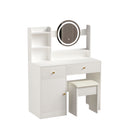 Fashion Vanity Desk With Mirror And Lights For Makeup And Cushioned Chair - White