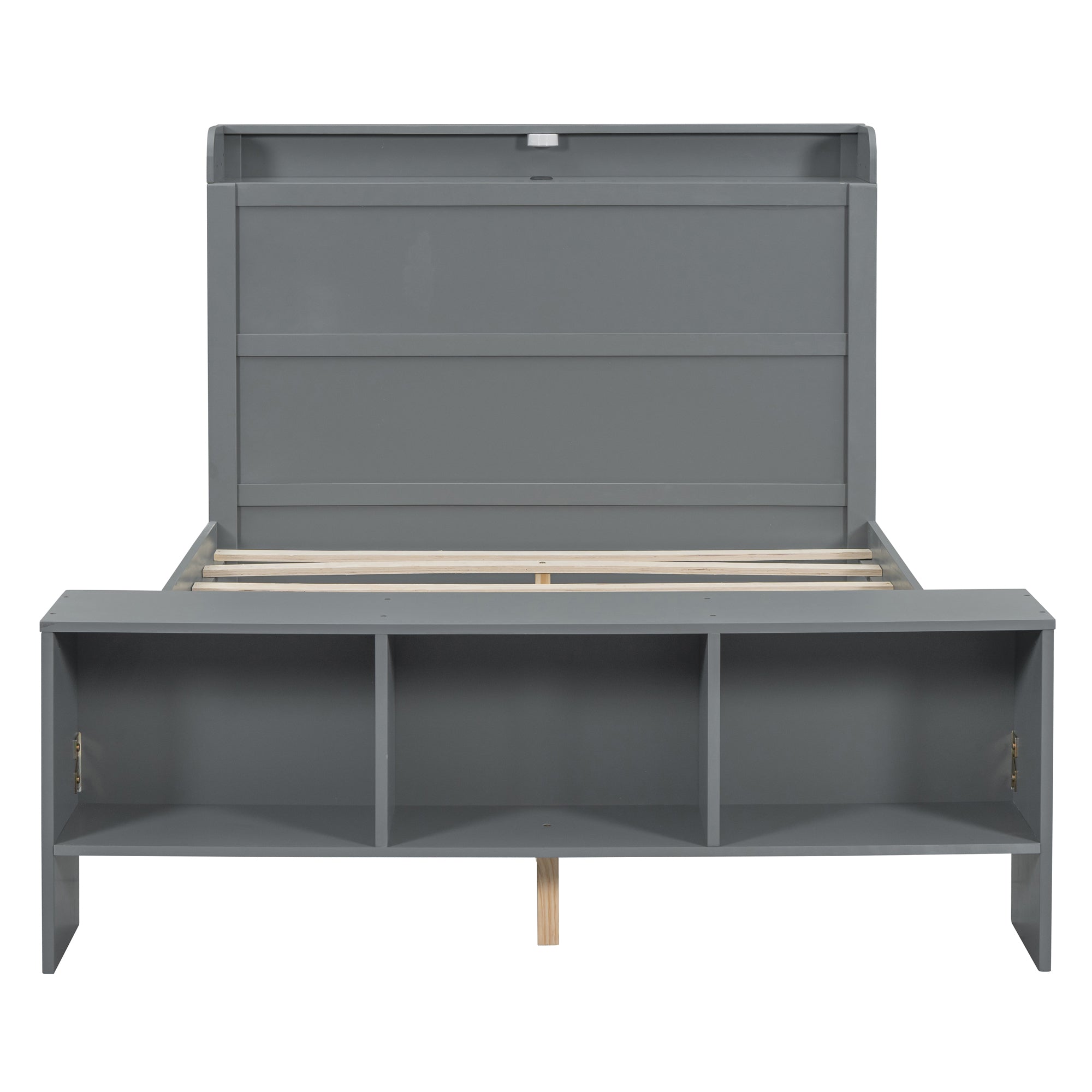 Full Size Platform Bed with built-in shelves, LED Light and USB ports, Gray - Atlantic Fine Furniture Melbourne FL