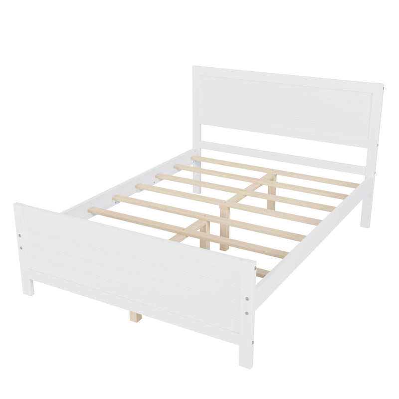 Full Size Wood Platform Bed Frame With Headboard, Mattress Foundation With Wood Slat Support, No Box Spring Needed - White