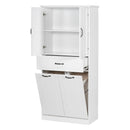 Modern Bathroom Storage Cabinet With Two Laundry Baskets, One Drawer, Adjustable Shelf