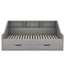 Daybed Frame With Storage Bookcases, 2 Drawers, Charging Station
