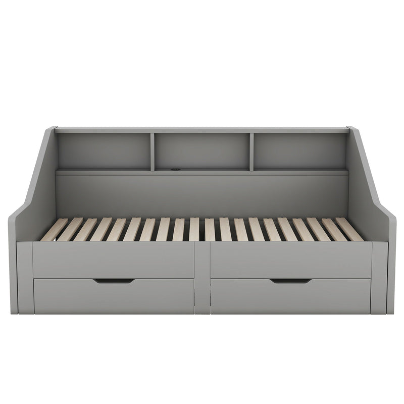 Daybed Frame With Storage Bookcases, 2 Drawers, Charging Station