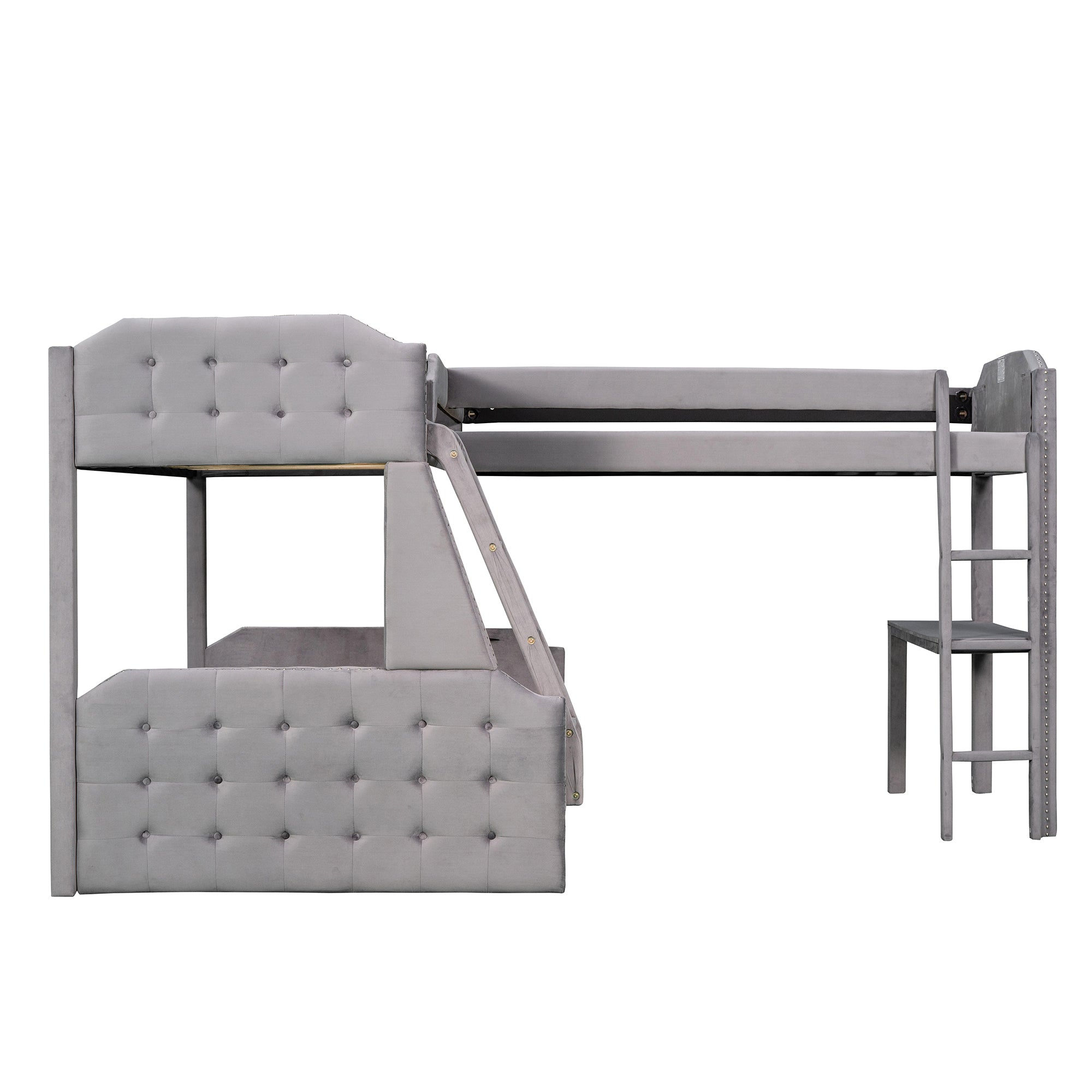 L-Shaped Twin over Full Bunk Bed and Twin Size Loft Bed with Desk,Grey - Atlantic Fine Furniture Melbourne FL