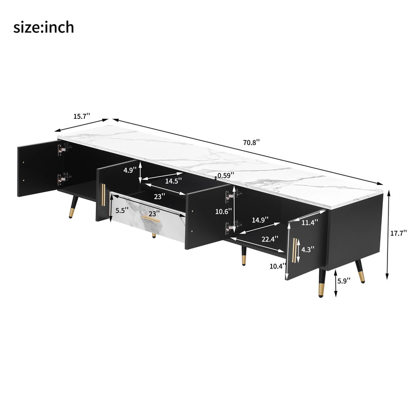 Modern TV Stand With 2 Cabinets & Open Compartments, Entertainment Center For Tvs Up To 80''