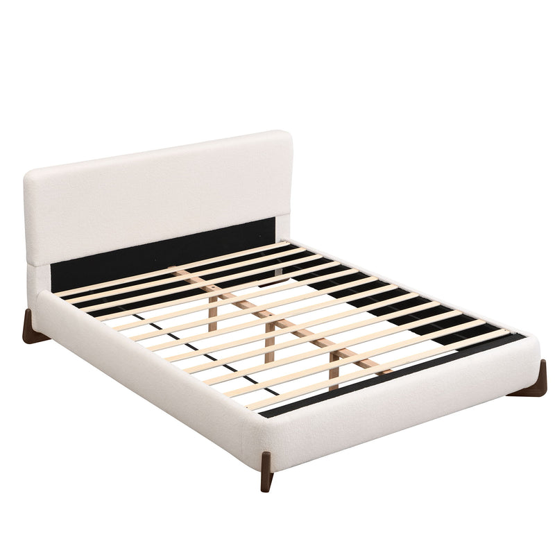 Queen Size Elegant Terry Upholstered Bed - White