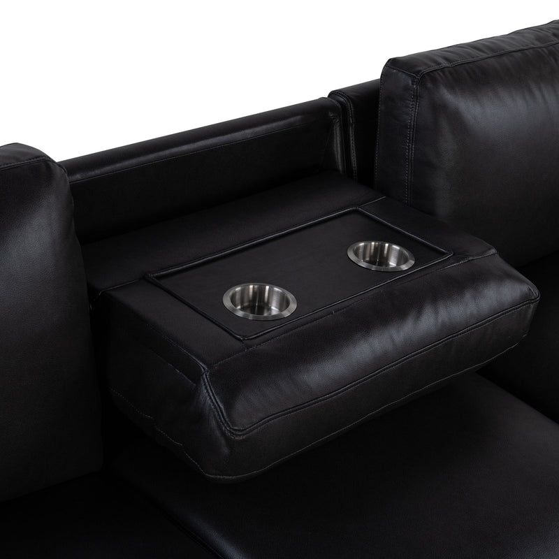 Montero - Sofa With Pull Out Bed, Drop Down Table, USB And Cup Holders, Storage Chaise - Charcoal Black