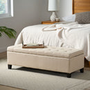 Storage Ottoman With Tufted Top And Pillow Soft Cushioning - Beige