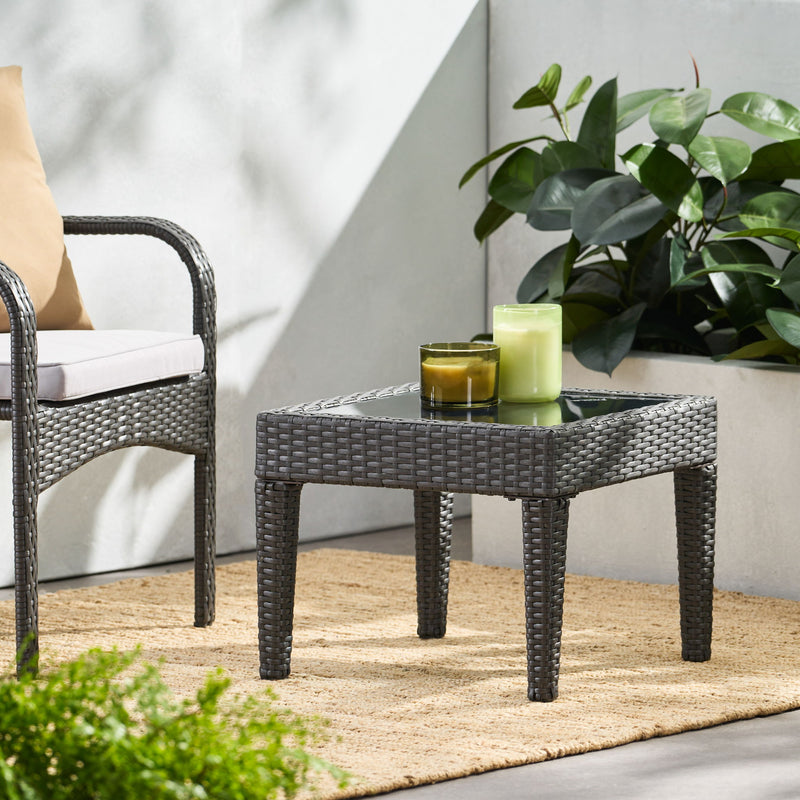 Nebulosity - Outdoor Accent Table With Square Glass Top - Brown Multi
