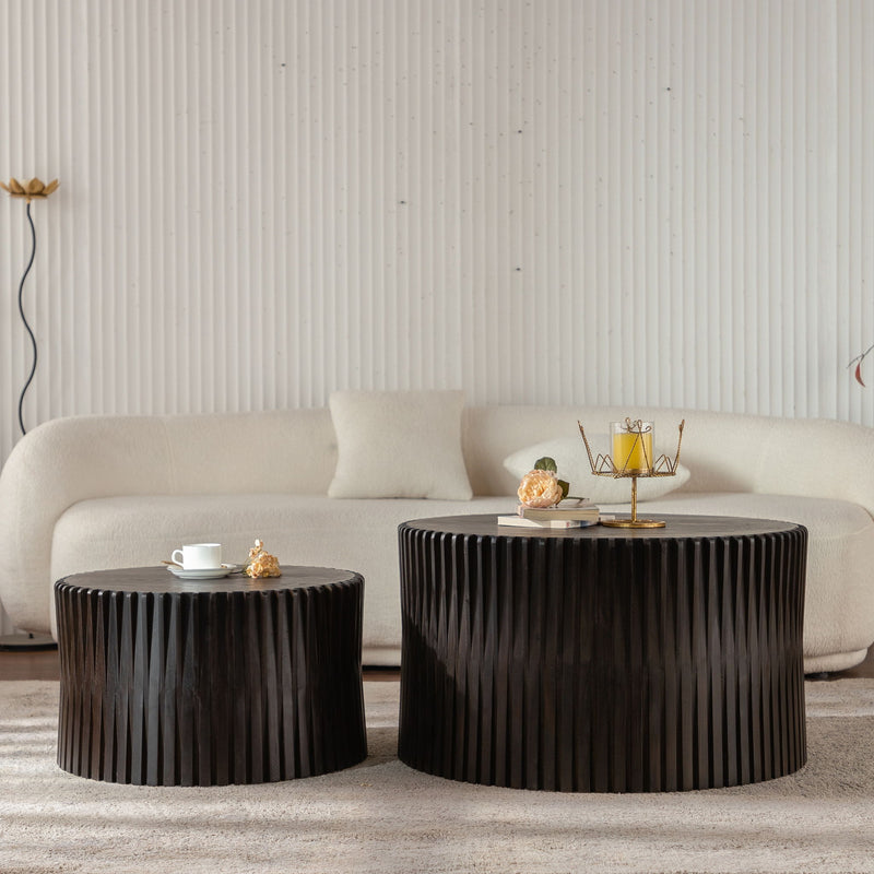 Cylindrical Coffee Table With Vertical Texture Relief