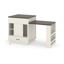 Extendable Kitchen Island With Slide Out Table And Storage Racks For 2 - 6 Person, Power Outlet, Bar, Prep Station - Creamy White / Walnut