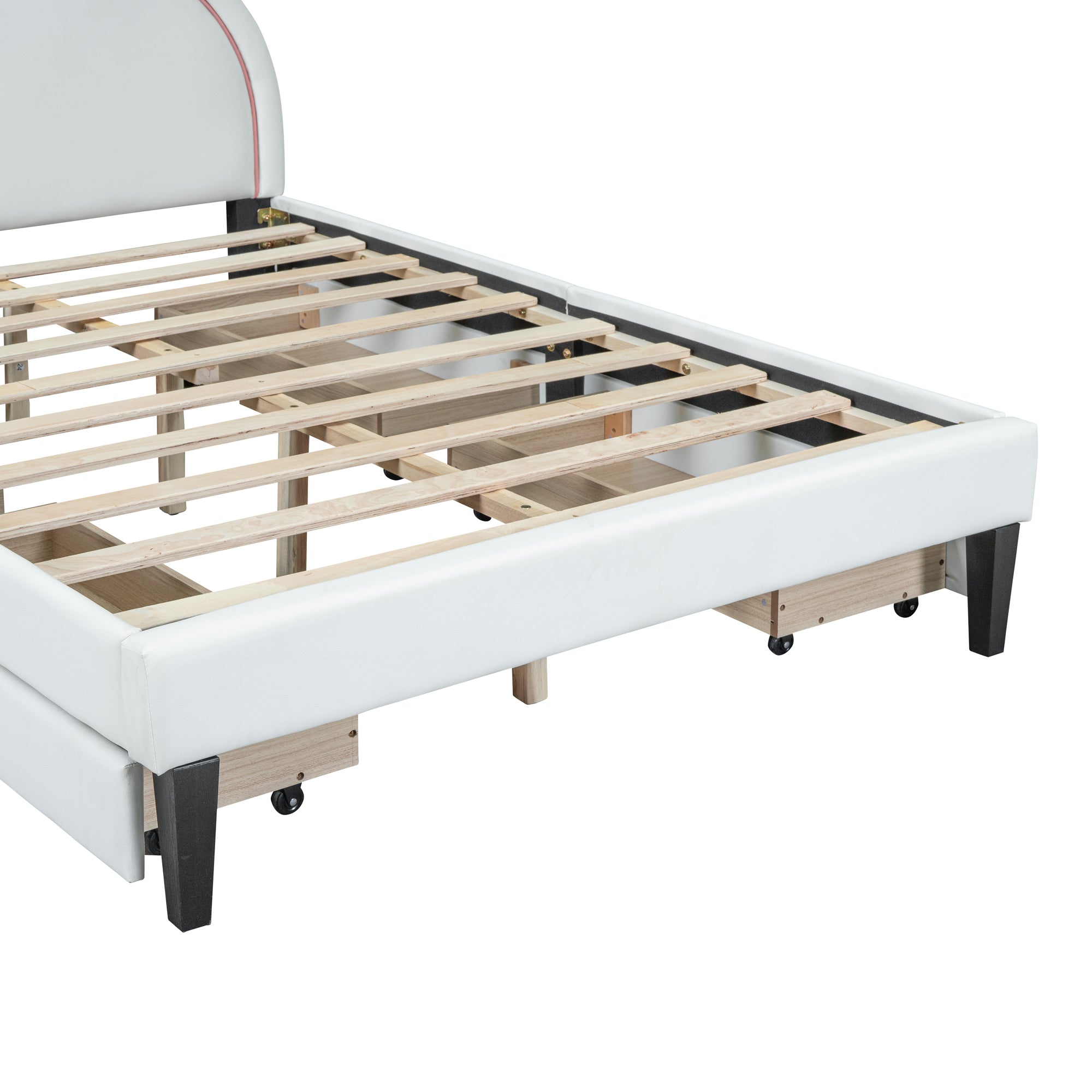 Full Size Upholstered Leather Platform Bed with Rabbit Ornament and 4 Drawers, White - Atlantic Fine Furniture Melbourne FL