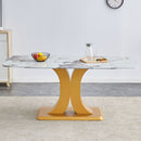 Modern Minimalist Dining Table With Imitation Marbled Glass Top And Legs For Kitchen And Living Room - Gold