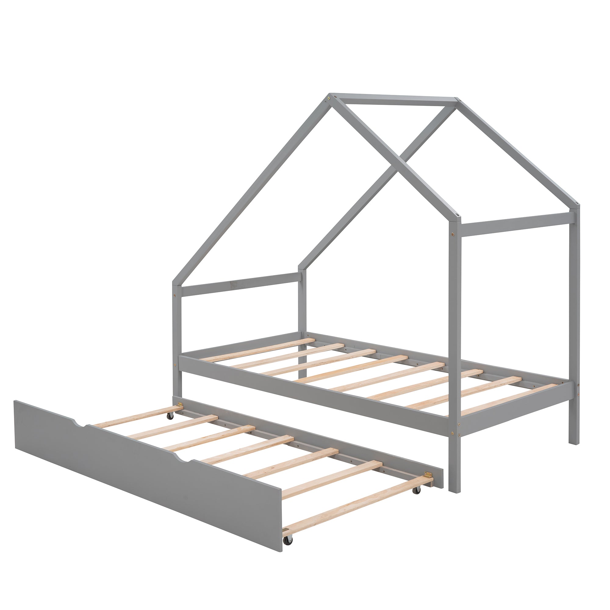 Twin Size Wooden House Bed With Twin Size Trundle, Gray - Atlantic Fine Furniture Melbourne FL
