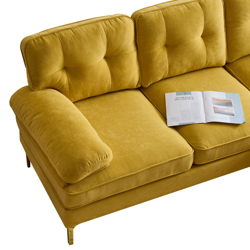 83" Modern Sectional Sofas Couches Velvet L-Shaped Couches For Living Room, Bedroom, Yellow