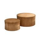 Vintage Fashion Style Cylindrical Nesting Coffee Table Set With Vertical Textured Embossed Design - Natural