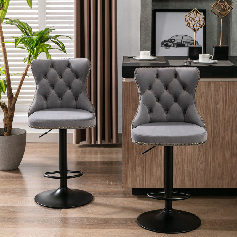 Swivel Velvet Barstools Adjusatble Seat Height, Modern Upholstered Bar Stools With Backs Comfortable Tufted For Home Pub And Kitchen Island (Set of 2)