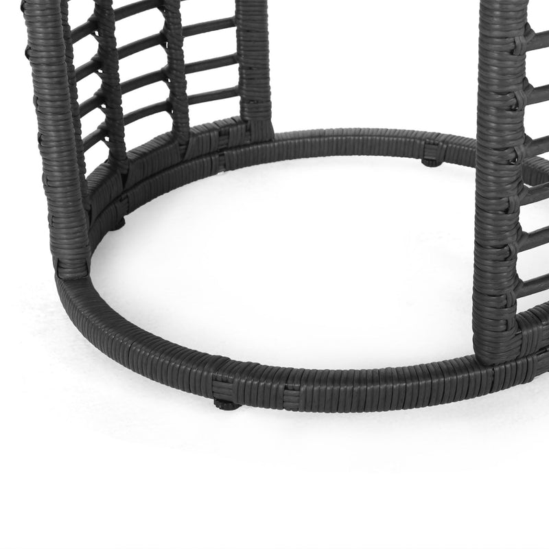 Achill - Outdoor Modern Boho Wicker Side Table With Glass Top - Gray