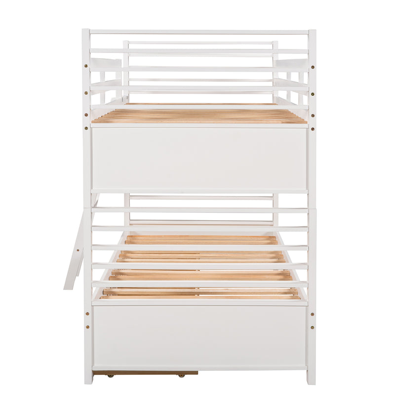 Twin over Twin Wood Bunk Bed with Two Drawers - White