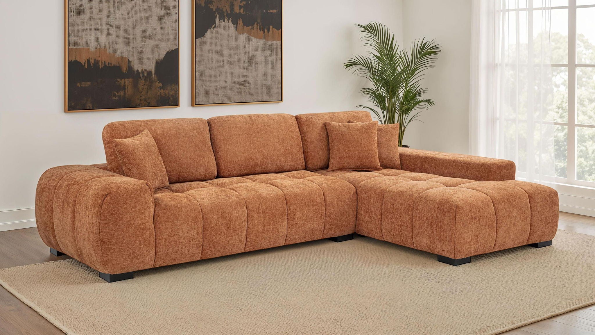 Octavia Upholstered Sectional Chaise Sofa Orange