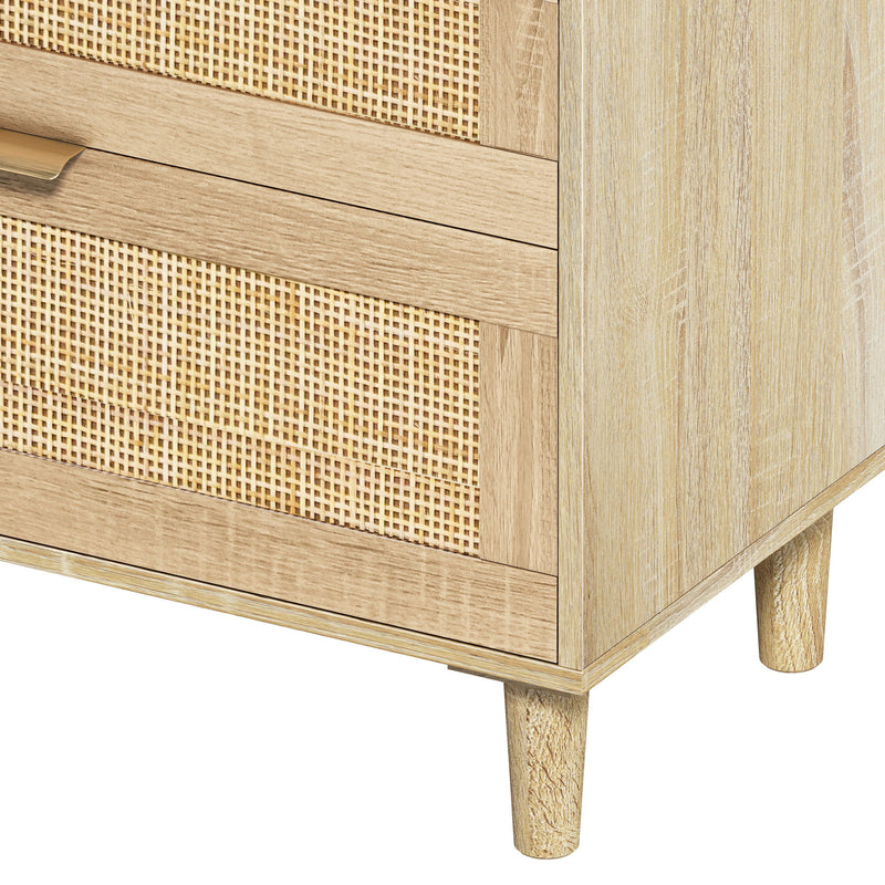 Rattan Dresser With 6 Drawers, Legs & Handles, Storage Cabinet - Natural