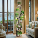 8 Tier Indoor Plant Stand With Grow Lights, S Shaped Metal Shelf For Multiple Plants - Black / Dark Walnut