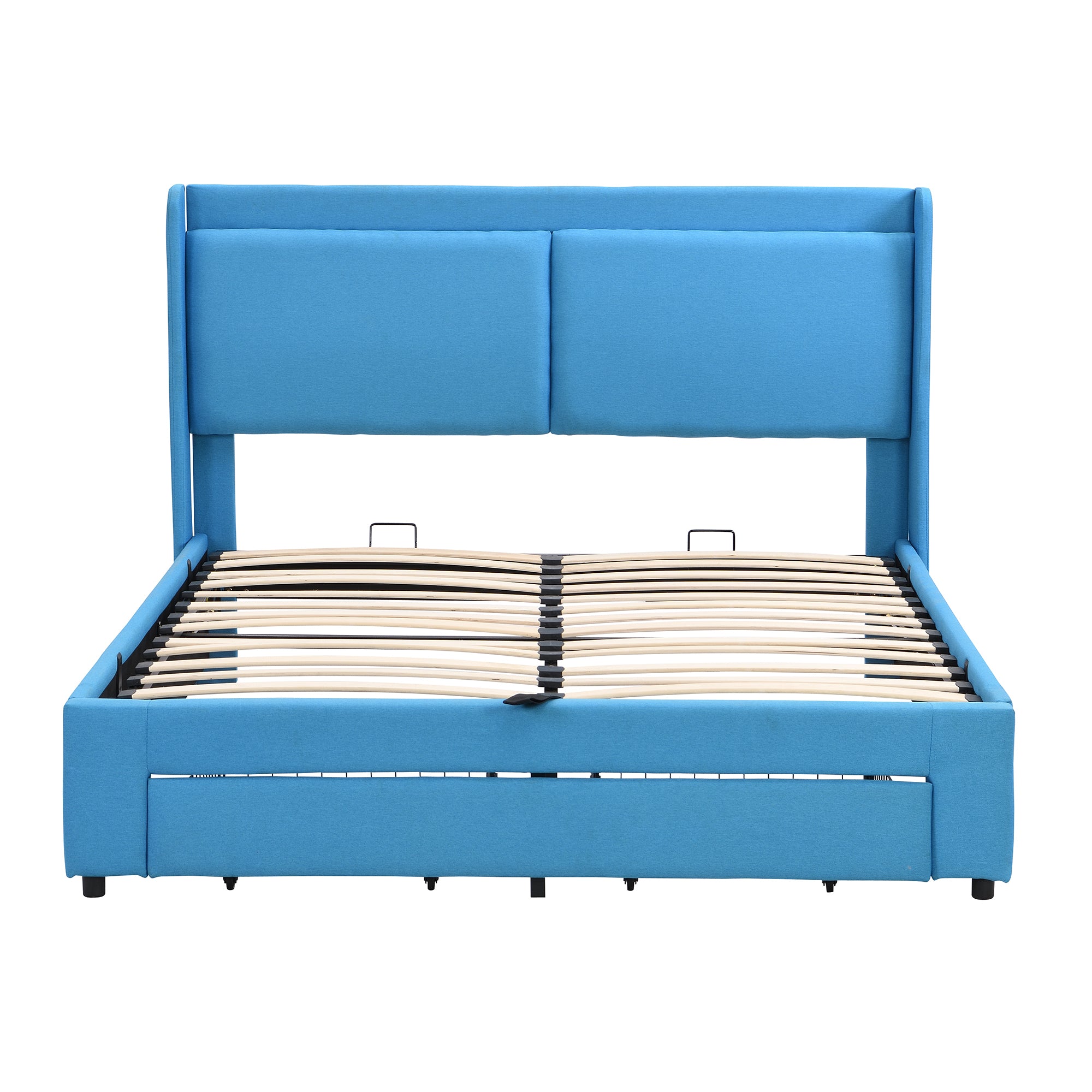 Queen Size Storage Upholstered Hydraulic Platform Bed with 2 Drawers, Blue - Atlantic Fine Furniture Melbourne FL