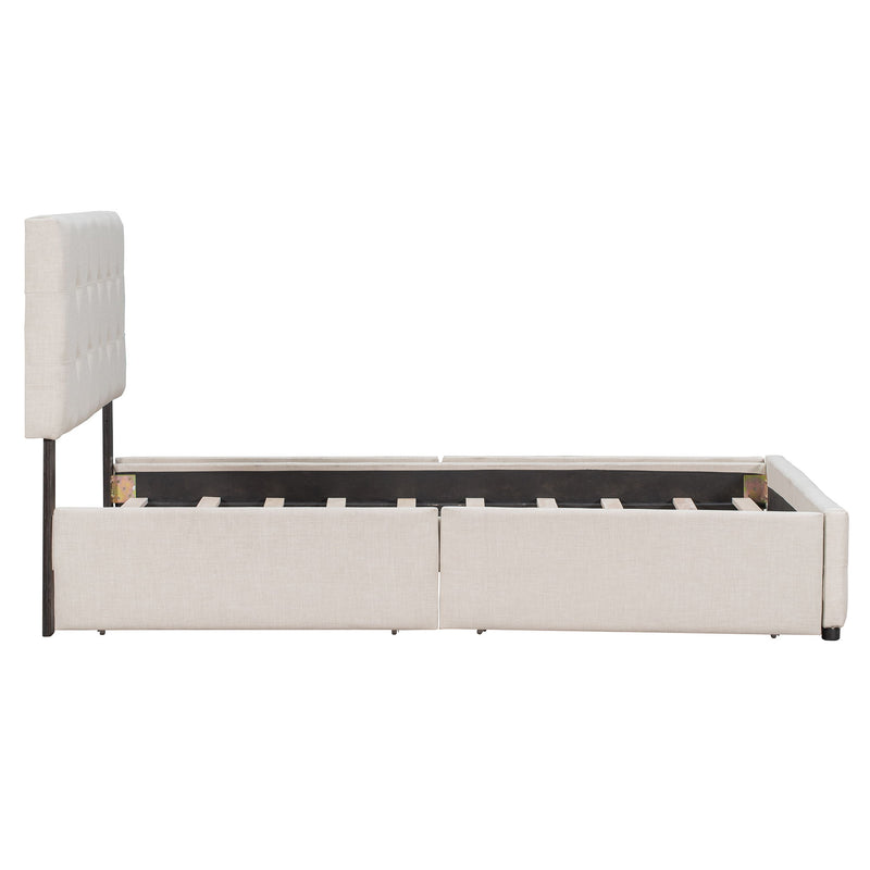 Upholstered Platform Bed With Classic Headboard And 4 Drawers, No Box Spring Needed