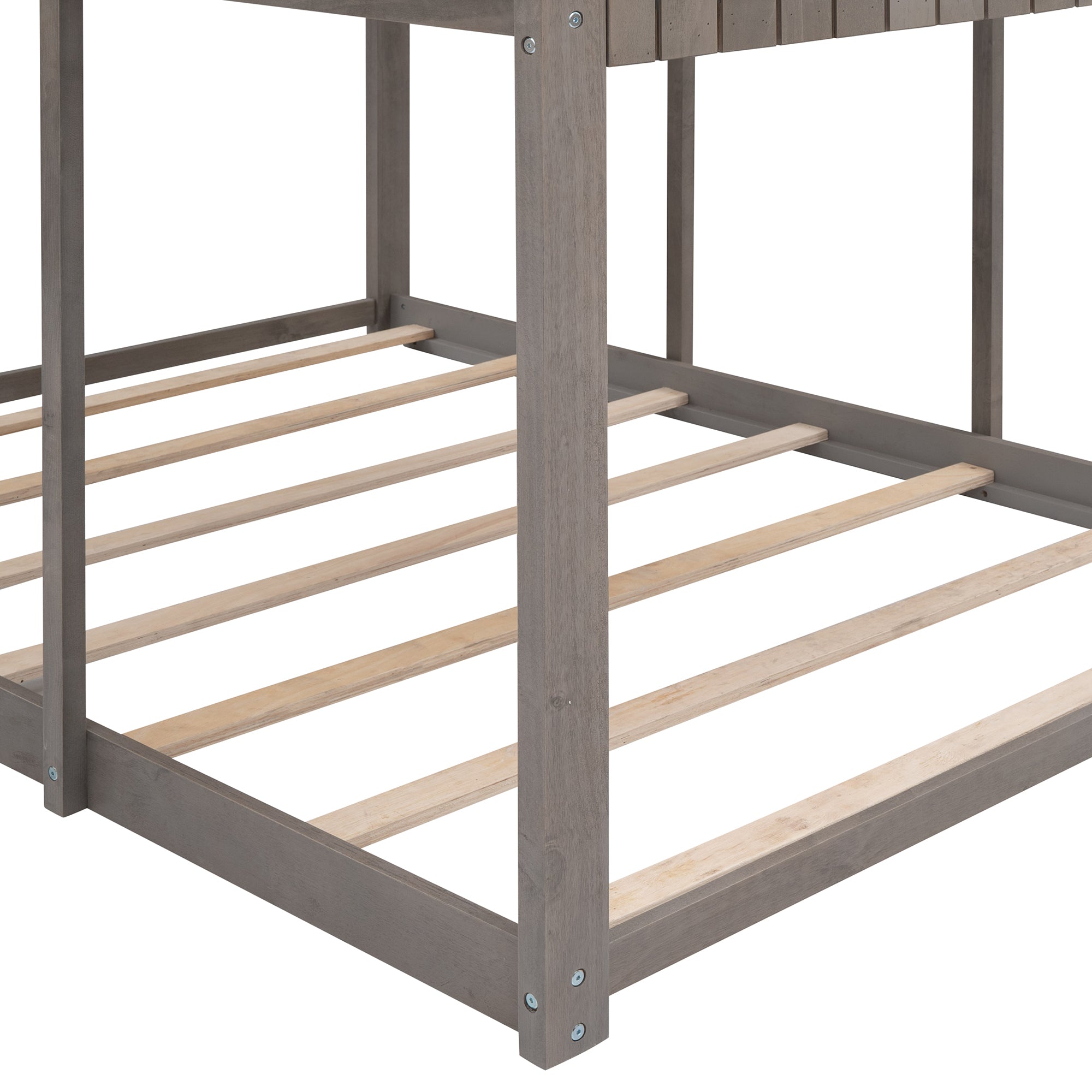 Full Over Full WoodBunk Bed with Roof, Window, Guardrail, Ladder(Antique Gray)( old sku: LT000031AAE ) - Atlantic Fine Furniture Melbourne FL