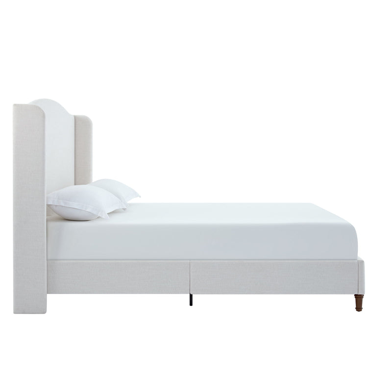 Hannah - Upholstered Wingback Bed Size / Tall Headboard Upholstered King Bed / Premium Textured Canvas Chenille Look / Minimalist Designs / No Box Spring Needed