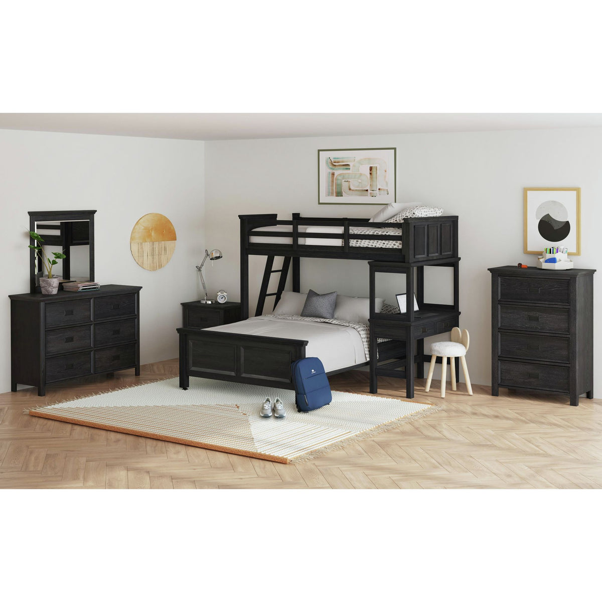 Hampton Kids Loft With Ladder And Desk With Speaker Bedroom Set in Black by Elements International, view 41