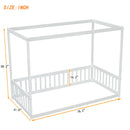Canopy Frame Floor Bed With Fence, Guardrails