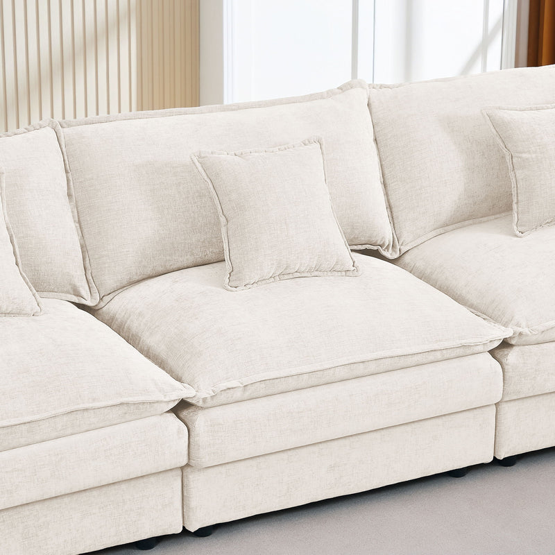 Modular Sectional Sofa Set With Movable Ottoman - Beige