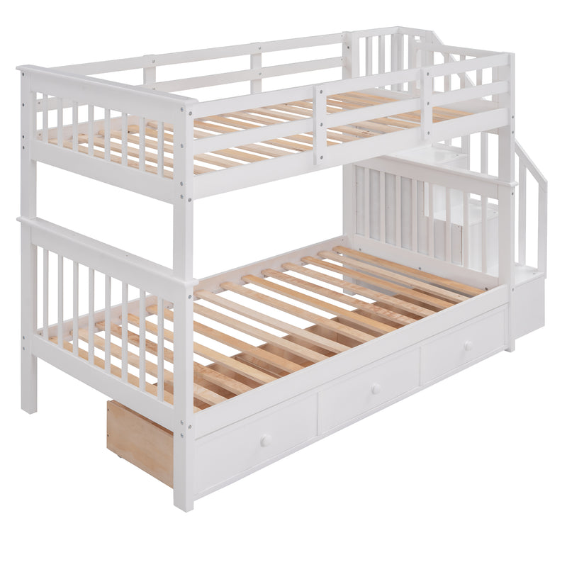 Stairway Twin-Over-Twin Bunk Bed with Three Drawers for Bedroom, Dorm - White(Old sku: LP000309AAK)