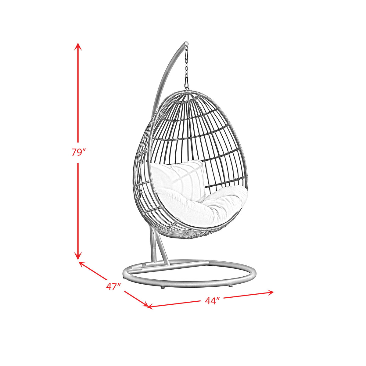 Playa Swing Egg Chair With Base And Pillar in Dark Gray / Beige by Elements International, view 7