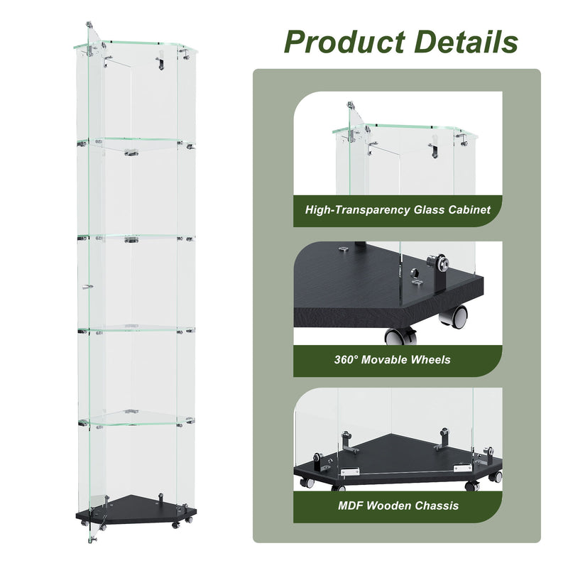 5 Tier Diamond Glass Display Case With 5 Dynamic LED Modes - Black