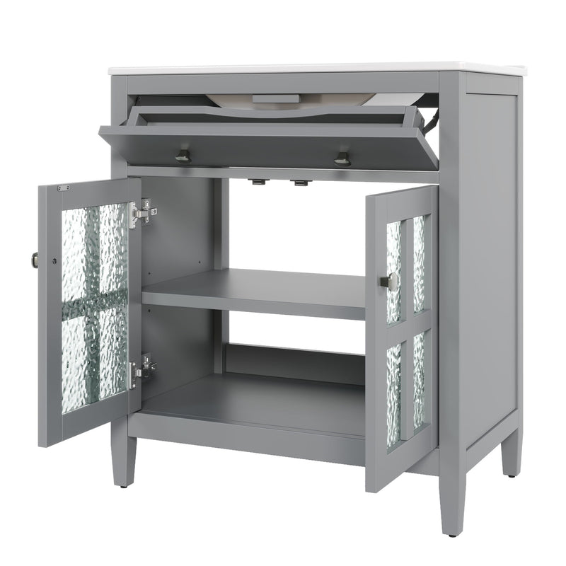 Bathroom Vanity With Ceramic Sink, Adjustable Shelf & Tip Out Tray