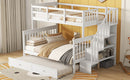 Bunk Bed With Twin Size Trundle, Storage And Guard Rail For Bedroom