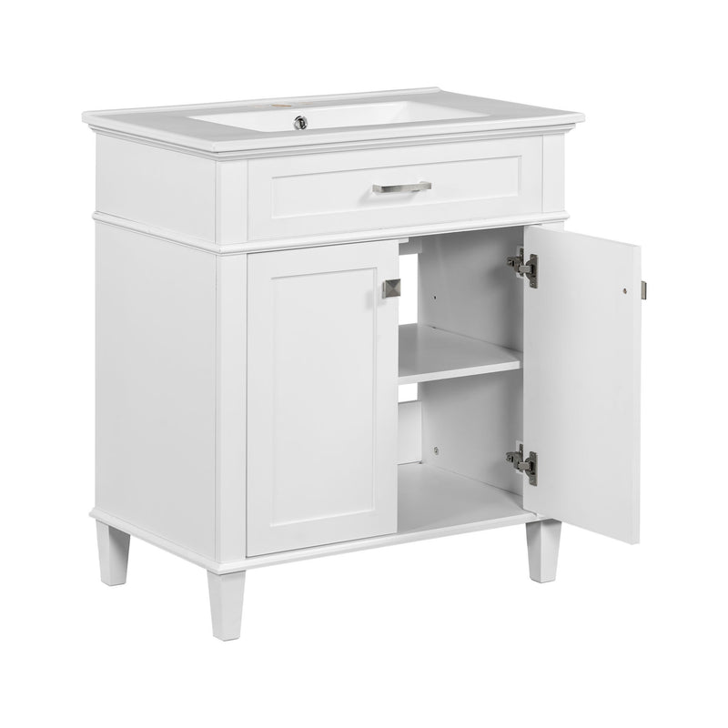 Bathroom Vanity With Ceramic Basin, Soft Close Door And Adjustable Shelves