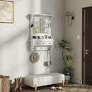 Floating Makeup Vanity With Big Mirror, Wall Mounted Storage Vanity With Drawers, Pockets & Hooks, Space Saving Decorative Home Organizer - White