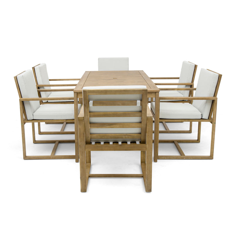 Patio Dining Set Outdoor Dining Table And Chair Set With And Removable Cushions For Patio, Backyard, Garden - Light Teak