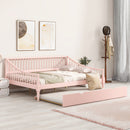 Full Size Daybed with Trundle and Support Legs, Pink