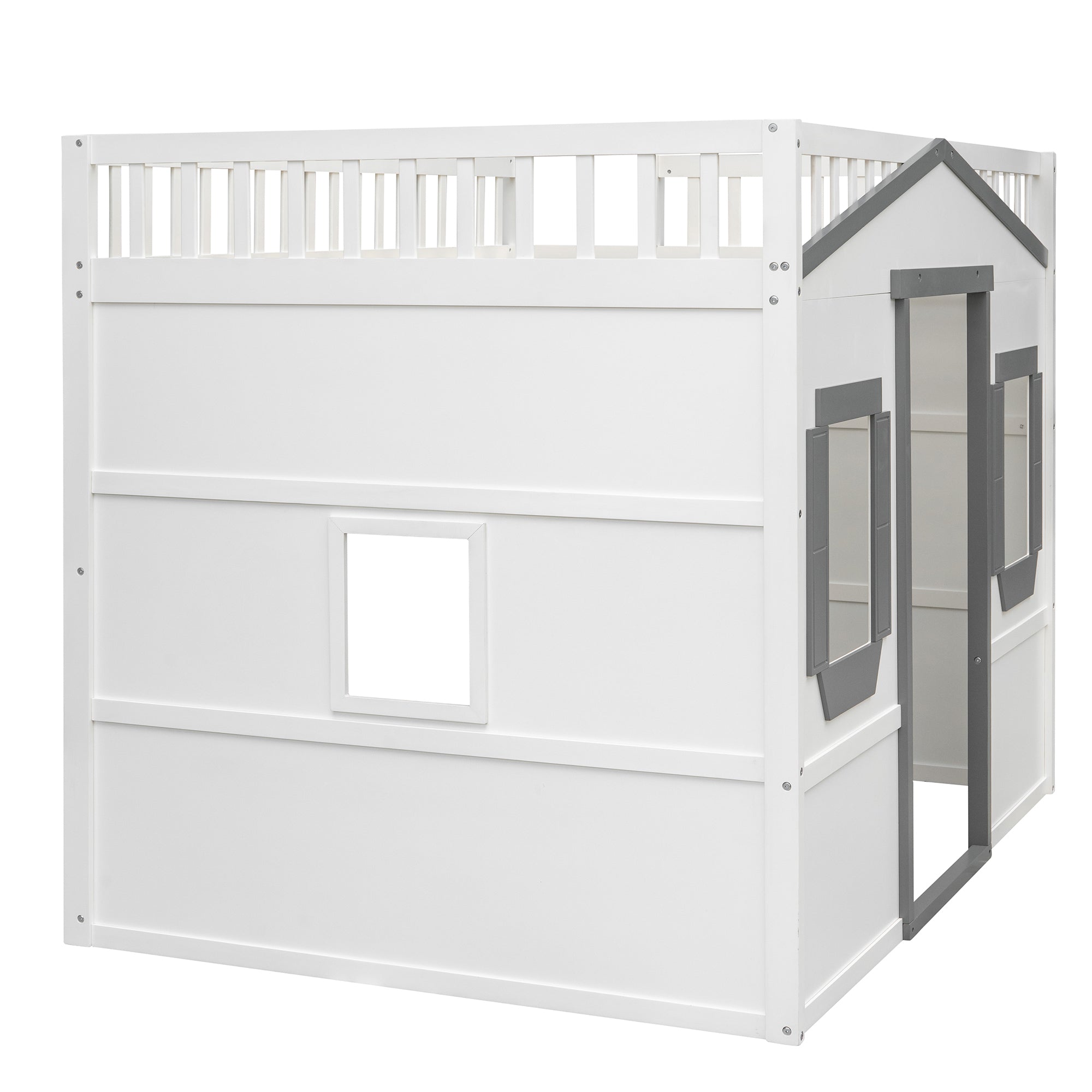 Full Size House Loft Bed With Ladder-White+Gray Frame - Atlantic Fine Furniture Melbourne FL
