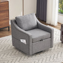 Linen Fabric 360° Swivel Accent Chair With Upholstered Back Pillow And Rivet Armrest