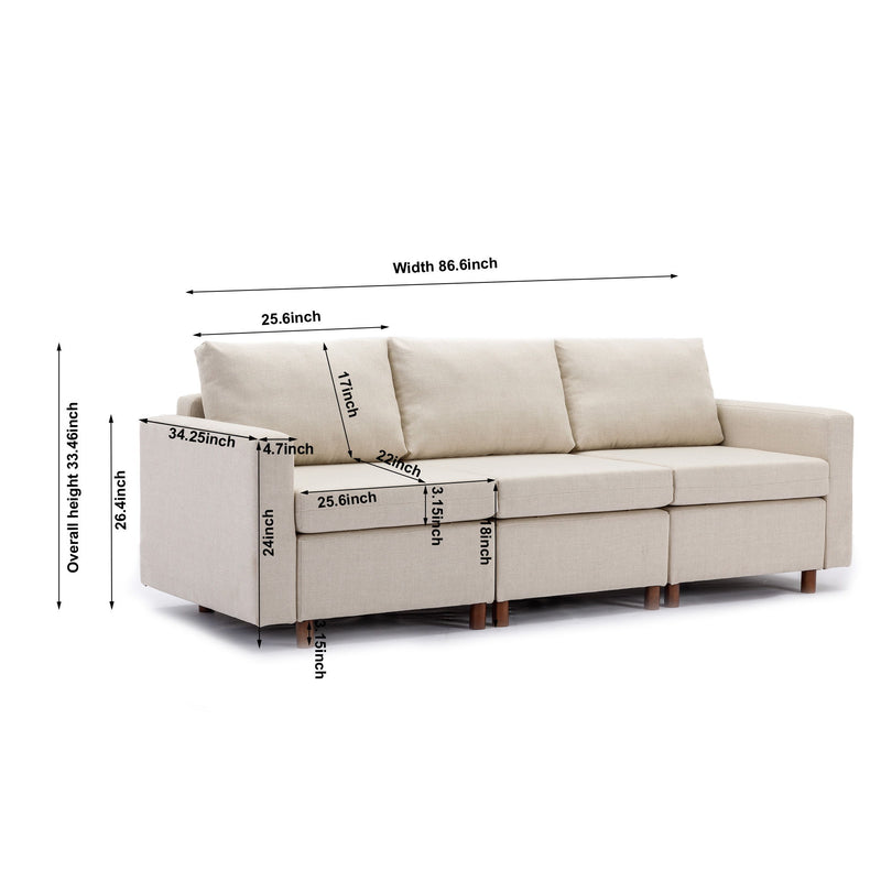 3 Seat Module Sectional Sofa Couch With 2 Ottoman For Living Room, Seat Cushion And Back Cushion Non-Removable And Non-Washable